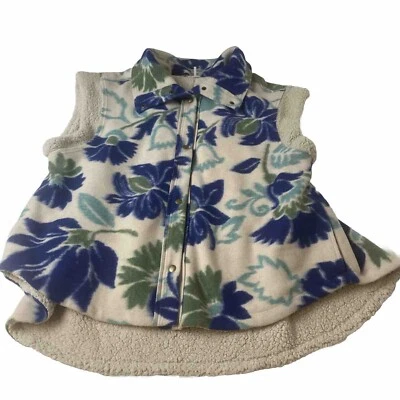 Free People Womens L Hello Vest Sherpa Fleece Oversized Cream Floral Printed - Image 1 of 4