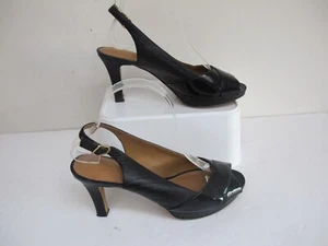 Size 5 CLARKS ARTISAN Black Leather Heels- Slingbacks- Peep Toe- VGC - Picture 1 of 5