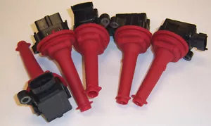 Volvo Ignition coil set 5 EXTRA HIGH DISCHARGE & RED silicone insulator boot - Picture 1 of 1