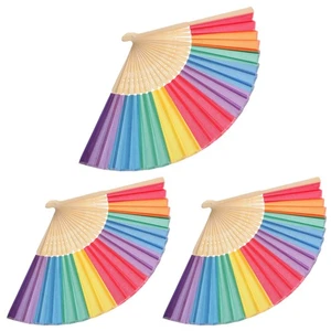3 Pcs Rainbow Folding Fan Colorful Foldable Fans Handheld Portable Beautiful - Photo 1/12