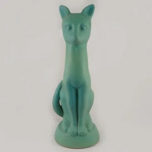 Van Briggle Cat Sculpture in Rare Blue Green Elegant Tall Art Pottery Cat - Picture 1 of 7