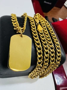 Genuine 22K Solid 916 Real Fine Gold Rectangle Necklace 18”/18.5” Long 16.3g 6mm - Picture 1 of 24