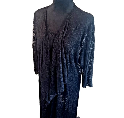 Plumero LuLaRoe Negro Encaje Abierto Cascada Manga 3 Cuartos Shirley Mediano Nuevo con Etiquetas Foto 1 de 4