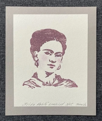 Original Linolschnitt Druck „Frida Kahlo“ 13cm/15,5cm Handgefertigt - Bild 1 von 3