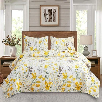 3-Piece Floral Quilt Set King Size,Lightweight Spring Summer Country Bedsprea... - Image 1 of 4