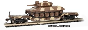 Escala N "COCHE PLANO DEPRIMIDO EJÉRCITO DE EE. UU. CON TANQUE SHERIDAN DEL DESIERTO" Nuevo BACHMANN 71387 - Imagen 1 de 1