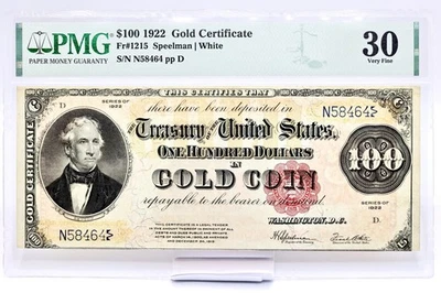 1922 $100 Gold Certificate Pmg 30 - Image 1 of 2