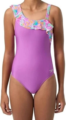Traje de baño Speedo Youth 1 pieza UPF 50+ volante asimétrico XL 18/20 púrpura Foto 1 de 3