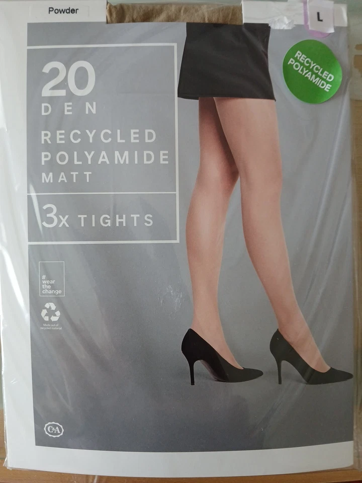 Gr. 44 46 L NEU - 3 Fein Strumpfhosen 20 den Recycled Polyamide matt, Powder  - Bild 1 von 4