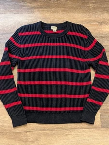 LL Bean Pullover Herren Large rot/blau gerippt Rundhals Pullover 100% Baumwolle Strick - Bild 1 von 9