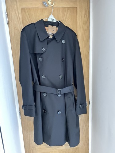 Trench coat uomo Burberry Kensington DK nero taglia media 52 L cotone nuovo ed etichette