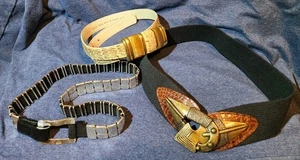 3 GÜRTEL SET Boho Elastisch Silber Hieroglyphen Stretch Mode Schlangenleder 24-26" - Bild 1 von 6