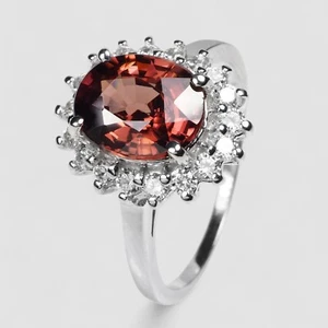 Precious Champagne Red Zircon 2.35Ct 925 Sterling Silver White Gold Plated Rings - Picture 1 of 8