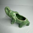 Vintage Mid Century Ceramic Elephant Planter - Celadon Green w Trunk Up - 3.5" T