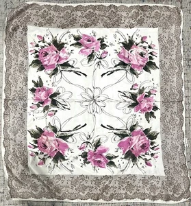 Bufanda vintage estampada rosa marfil encaje y rosas - Imagen 1 de 3