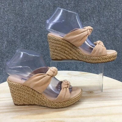 Stuart Weitzman Sandals Womens 6 Sarina Knot Espadrille Wedge Slide Beige Suede - Image 1 of 4