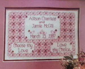 Cross Stitch Pattern MARRIAGE SAMPLER Choose Thy LOVE Love Thy Choice  - Picture 1 of 6