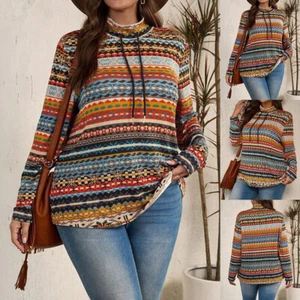 Plus Size Women Knit Jumper Pullover Ladies High Neck Long Sleeve Tops T Shirt - Picture 1 of 9