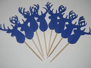 24 Navy Deer Cupcake toppers Woodland Baby Shower Birthday Decorations 
