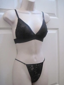 YOUMITA Women’s Sexy  S/M Black Pullover Lace Bra & Thong Panties 2 Pcs Set New - Picture 1 of 20