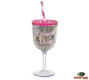 Vaso de vino aislado "Redneck Diva" taza 12 oz tapa transparente rosa camuflaje soporte de paja - Imagen 1 de 1