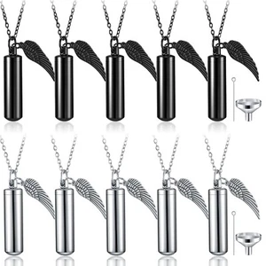 Kigeli 10 Pcs Cylinder Cremation Urn Necklace with Angel Wing Stainless Steel... - Picture 1 of 8
