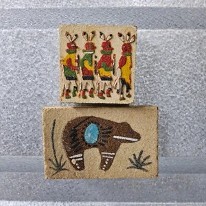 Navajo Sand Art Magnets Native American Bear Kachina Folk Art Decor - Picture 1 of 7