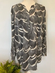 Top túnica TALBOTS para mujer Plus 2XL gris plumas manga larga 1/4 botón - Imagen 1 de 5