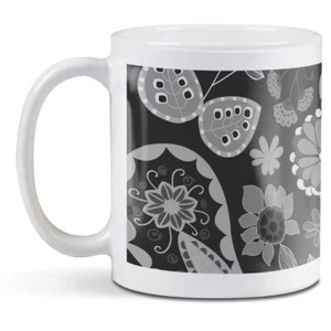 White Ceramic Mug - BW - Floral Paisley Pattern #38374 - Picture 1 of 8