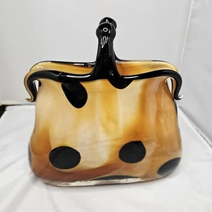 MURANO Italy Hand Blown Coin Purse Orange Yellow Black Glass Sculpture VTG - Picture 1 of 6