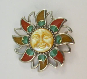 CAROLYN POLLACK RELIOS 925 Sterling Silver Sunface Brooch Pendant Crushed Inlay - Picture 1 of 7