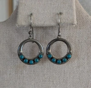 Vintage Sterling Silver Turquoise Earrings Sleeping Beauty Style  - Picture 1 of 3