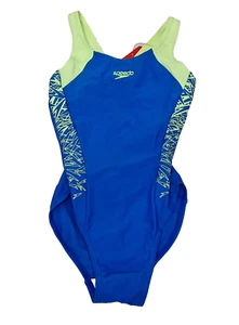 Speedo Mädchen Schwimmkostüm Logo Ausleger Spleiß blau grün abstrakt Gr. 12 Jahre 13 - Bild 1 von 2