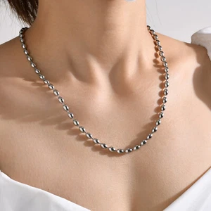 5mm Rugby Bead Chain Silver / Gold Necklaces Women's Stainless Steel Necklace - Picture 1 of 10