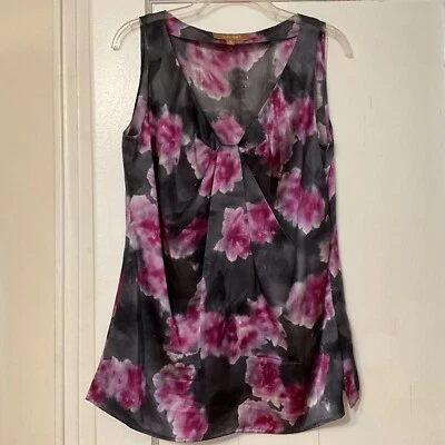 Ellen Tracy 女式无袖上衣丝绸灰色多色图案 8 码 — 第 1/4 张图片