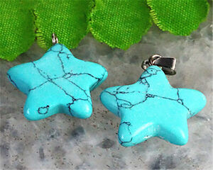 DY01208 2pcs 20x20x5mm Beautiful Blue Turquoise Carved Star Pendant Bead