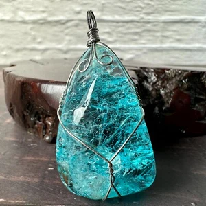 Handmade Wire Wrapped Gemstone Unique Aqua Blue Faceted Crystal Healing Pendant - Picture 1 of 7