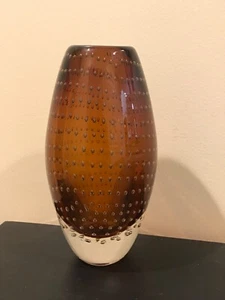 Swedish Sommerso Amber Glass Vase  Bullicante Mid Century 8” - Picture 1 of 13