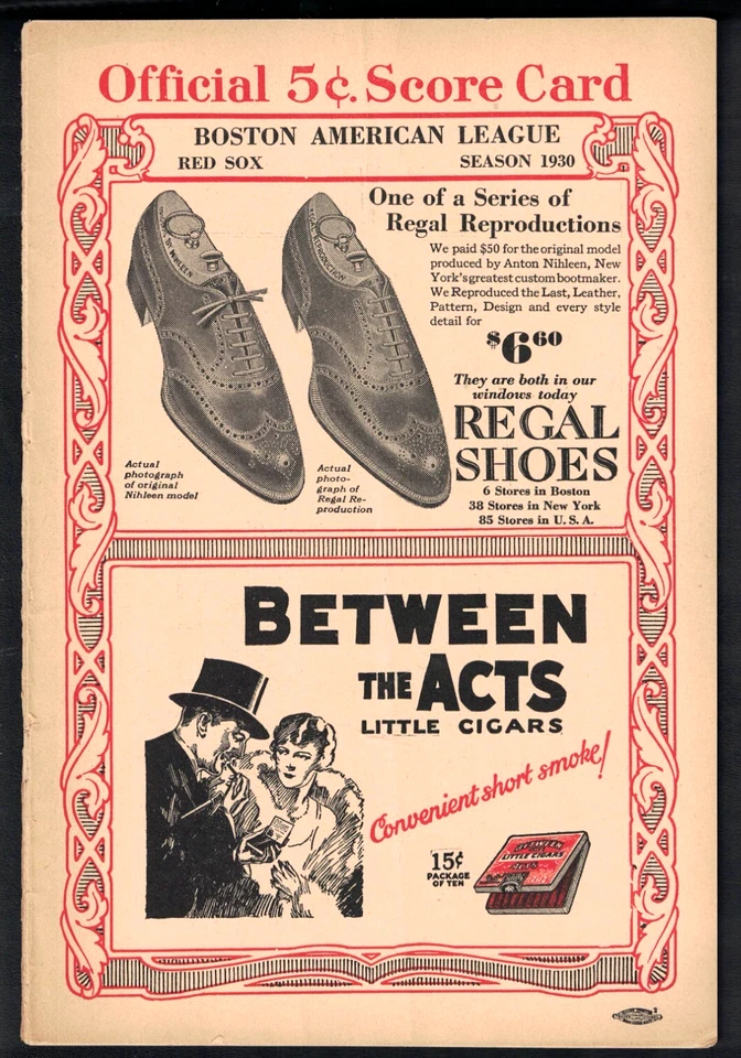 1930 Philadelphia A's at Boston Red Sox Unscored Program w/Free Shipping - Image 1 of 1