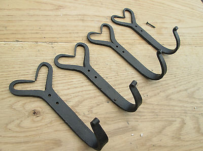 4 X Black  Hand Forged Wrought Iron Old English Gothic Kitchen Hanging Hooks • 22.97£