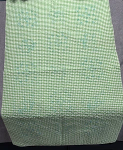 70s Baby Quilted Green Gingham Stamped Embroidery Vintage 35"x55" NOT WORKED - Picture 1 of 17