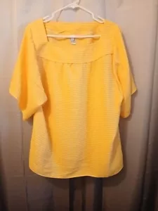 Nwt Square neck Trapeze Blouse womens Plus 1X Sunny yellow stripe Short sleeve - Picture 1 of 5