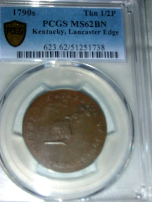 (1792) PCGS MS 62 BN LANCASTER EDGE Kentucky Cent Token Colonial Coin - Image 1 of 4