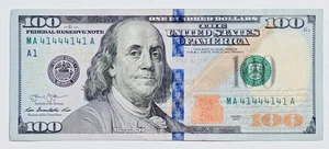 2013 $100 dollar Bill Binary & Five Of Kind Federal Reserve Note Fancy Serial # - Picture 1 of 5