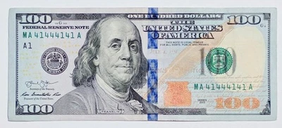 2013 $100 dollar Bill Binary & Five Of Kind Federal Reserve Note Fancy Serial # - Image 1 of 4