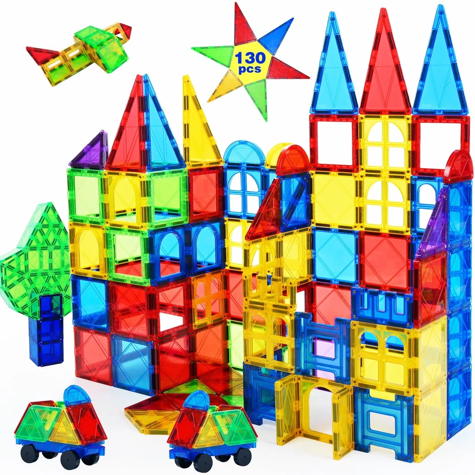 Juego de bloques de construcción de azulejos magnéticos MAGBLOCK 130 piezas para niños 4-8 juguetes STEM Foto 1 de 4