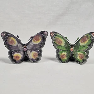 Set Of 2 Hand-painted Ceramic Butterfly Candle Holders For Tapered Candles - Picture 1 of 8