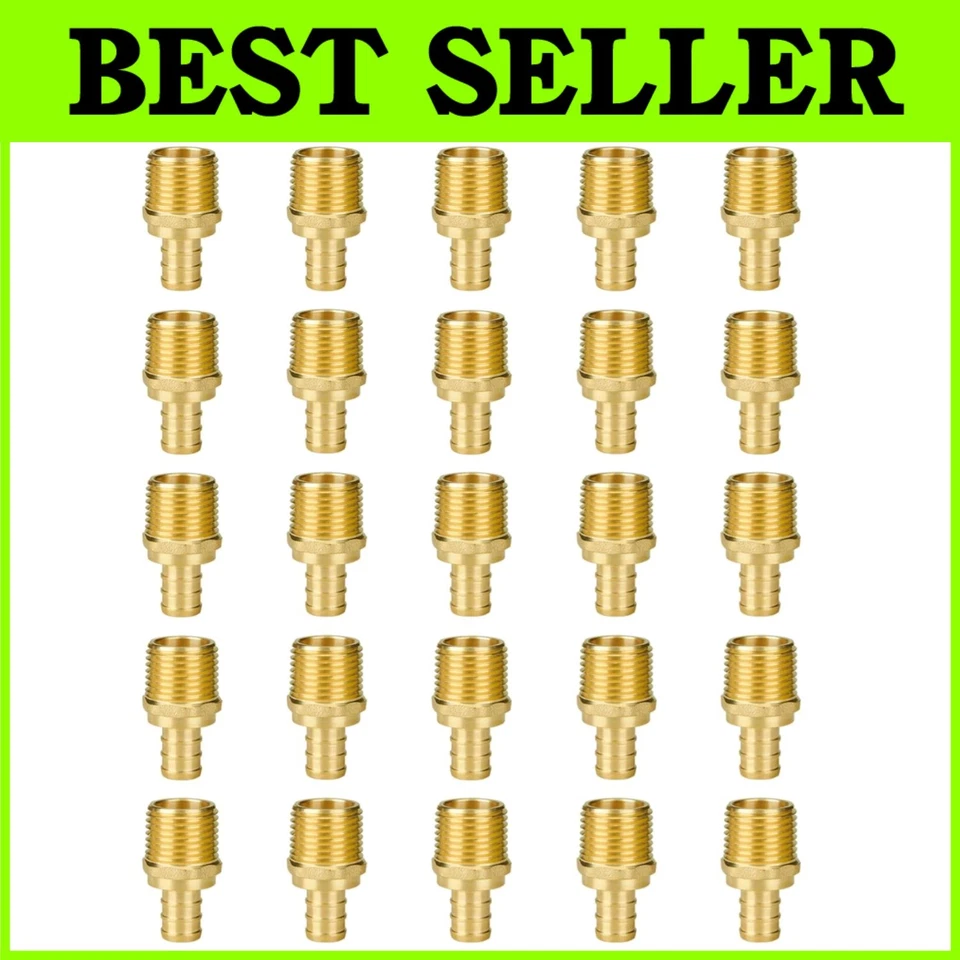 25-Pack 1/2" NPT to 1/2" PEX Male Adapter, Lead-Free Brass - Image 1 of 4