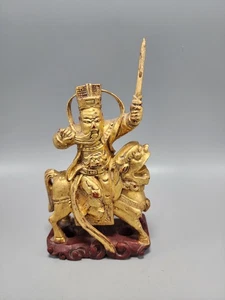Statuina vintage in legno intagliato oro Guan Yu Guan Ging Kwan Kung - Foto 1 di 8