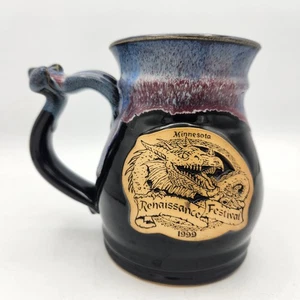 Minnesota Renaissance Festival 1999 Mug Stein Dragon Pottery Medallion Blue - Picture 1 of 11